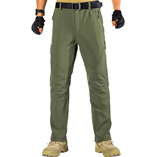 FREE SOLDIER Pantalones de Trabajo Softshell para Hombre Pantalones Trekking Termico Pantalones Montaña Impermeable Pantalones de Snowboard de Invierno Pantalones de Caza (Verde, 48 Largos)