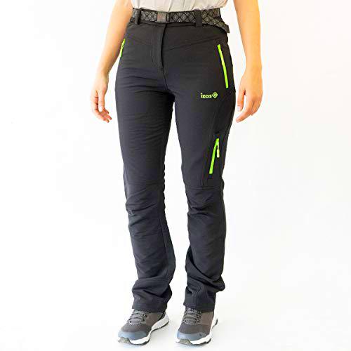 Izas Olca Pantalones Trekking, Mujer, Negro/Verde Claro, XL