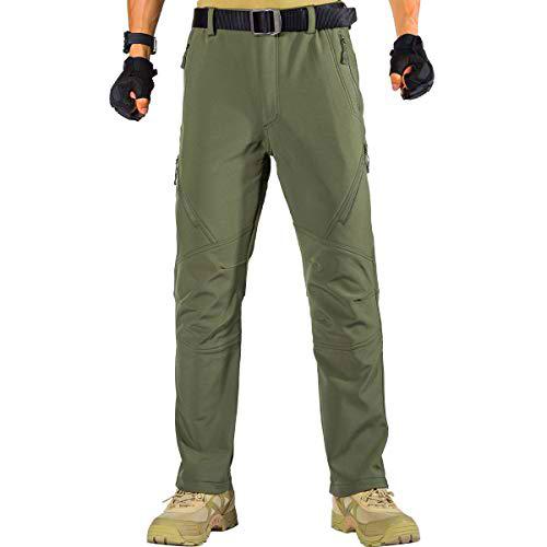 FREE SOLDIER Pantalones de Trabajo Softshell para Hombre Pantalones Trekking Termico Pantalones Montaña Impermeable Pantalones de Snowboard de Invierno Pantalones de Caza (Verde, 46)