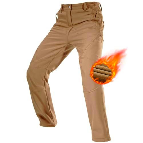 FREE SOLDIER Pantalones de Trabajo Softshell para Hombre Pantalones Trekking Termico Pantalones Montaña Impermeable Pantalones de Snowboard de Invierno Pantalones de Caza(Color de Barro, 52 Largos)