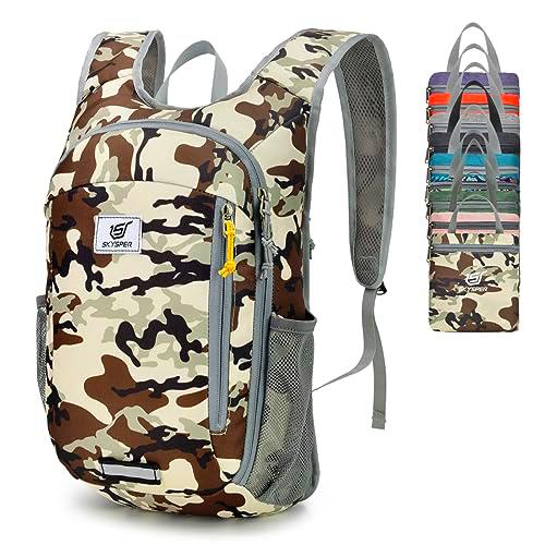 SKYSPER 30L Mochila Plegable Ultraligera Mochila de Viaje Mochilas de Marcha Pequeña Ahorra espacio para Hombre Mujer Viaje Excursiones Cortas Senderismo, camuflaje