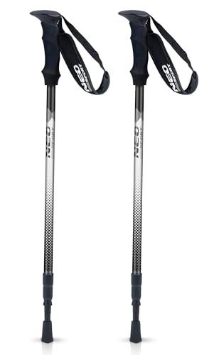 Neo-Sport Bastones de Trekking para Caminar nórdica Ajustable 65-135 cm Mango de Espuma de Aluminio EVA 1 par Negro Gris