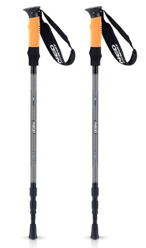 Neo-Sport Bastones de Trekking para Caminar nórdicos Ajustables 65-135 cm Mango de Corcho de Aluminio 1 par Negro