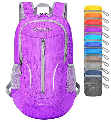 ZOMAKE Mochila plegable ultraligera e impermeable pequeña de 25 l para senderismo y viajes, morado