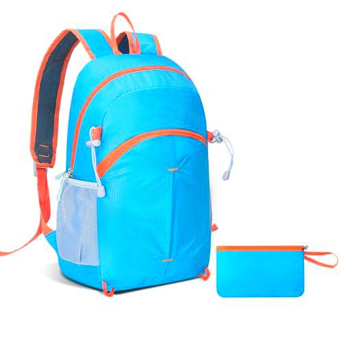Romon Mochila Plegable Ultraligera, Mochilas de Viaje Backpack de Marcha Bolsas Repelente al Agua Pequeña Ahorra Espacio Gimnasio para Hombre Mujer Camping Excursiones Cortas Senderismo, Azul Claro