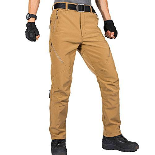 FREE SOLDIER Pantalones de Trabajo Softshell para Hombre Pantalones Trekking Termico Pantalones Montaña Impermeable Pantalones de Snowboard de Invierno Pantalones de Caza(Color de Barro, 54 Largos)